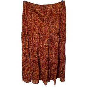 Chadwicks Paisley Tiered Maxi Skirt Size 12 Tall Orange Boho Fairy Gypsy Hippie